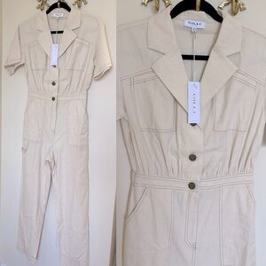 GILLI Cream Button-Front Jumpsuit W POCKETS